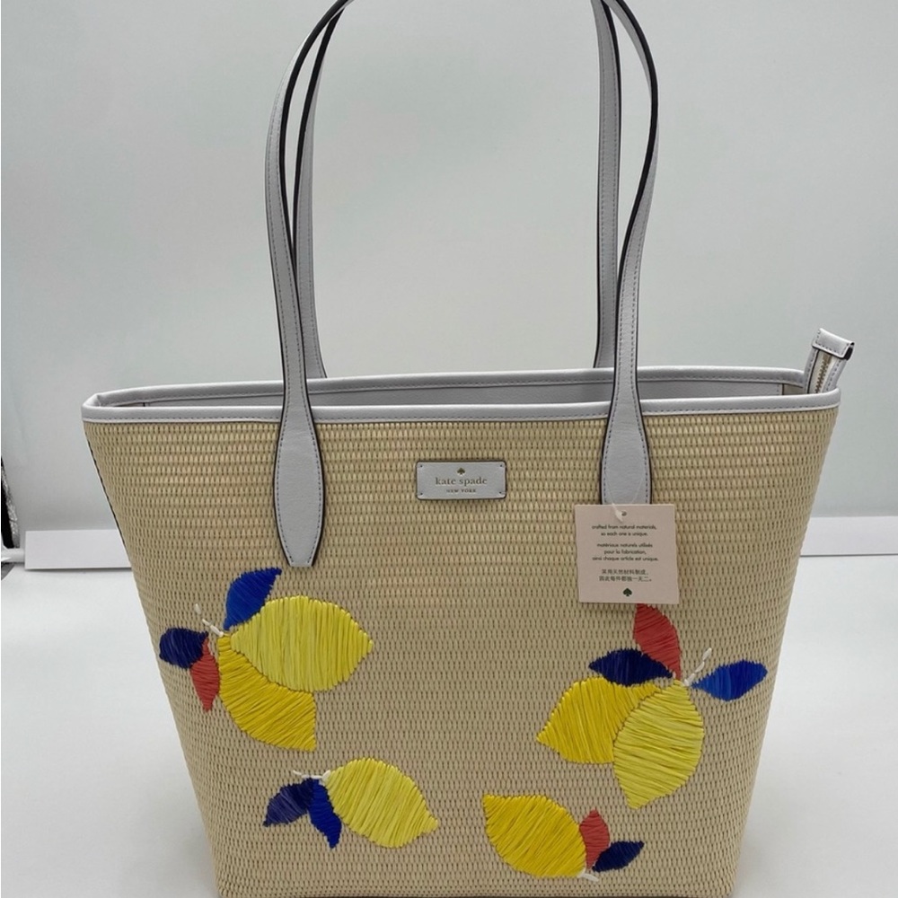 Kate Spade Ash Straw Lemon Zest Multi Large Tote